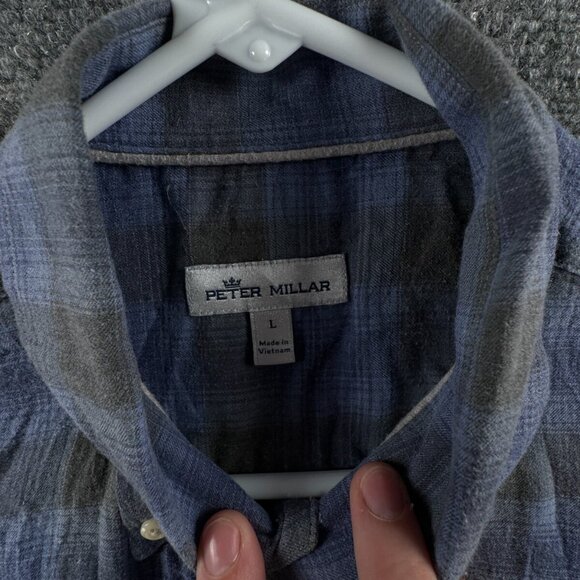 Peter Millar Soft Lightweight Button Up Shirt Men Long Sleeve Blue Gray Plaid - Picture 8 of 12